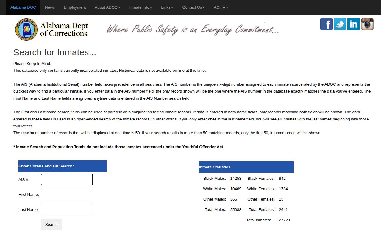 Mobile County released inmates ADOC offender search page