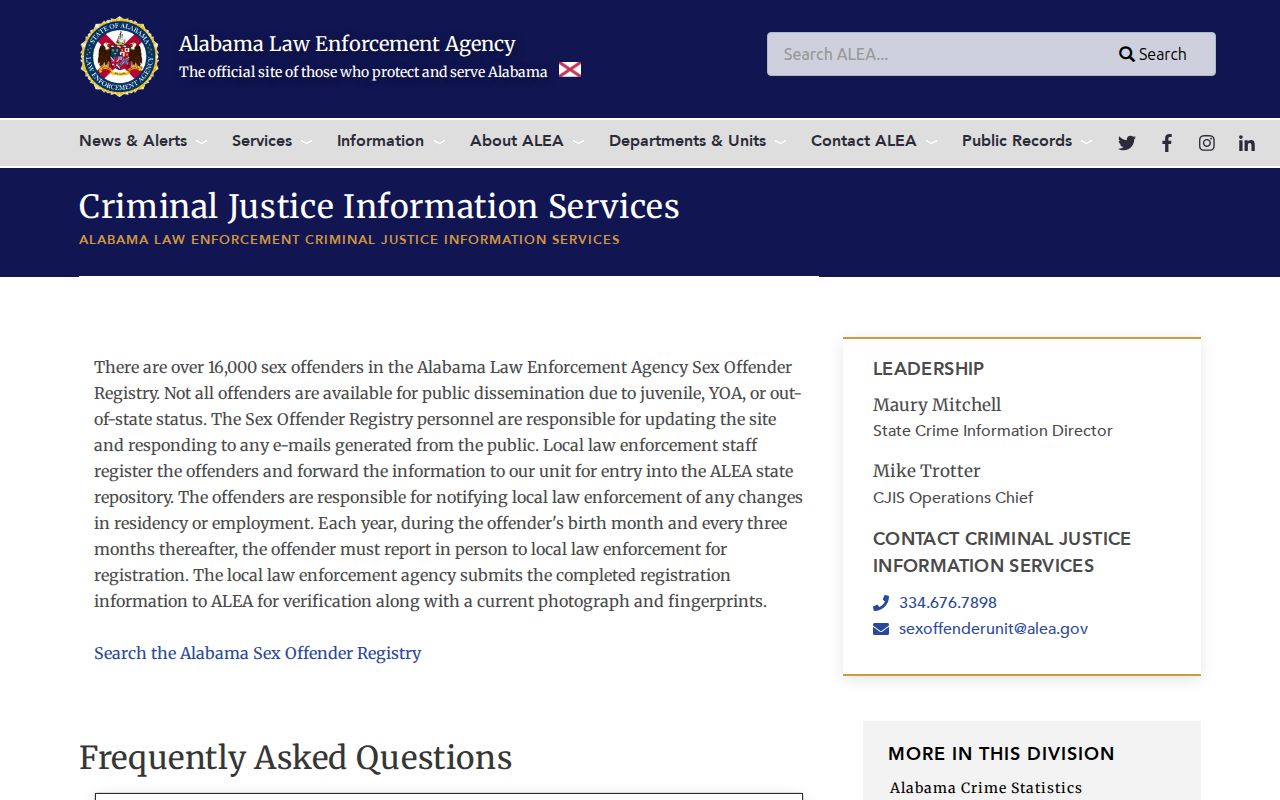 ALEA sex offender registry limitations for Mobile County released inmate registry checks
